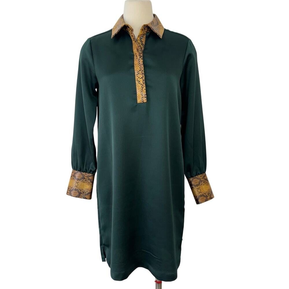 Scotch & Soda Maison Scotch Contrast Snakeskin Satin Shift Dress Hunter Green S